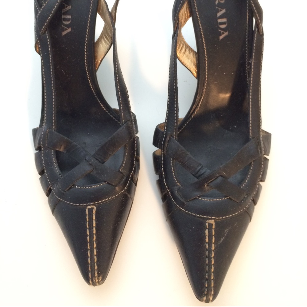 Prada black strappy kitten heels